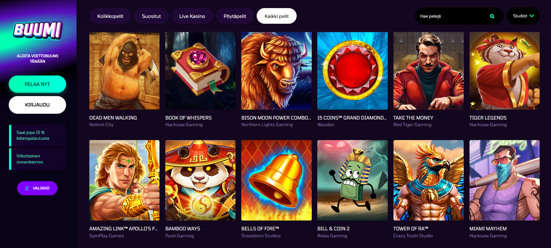 Buumi Casino pelivalikoima