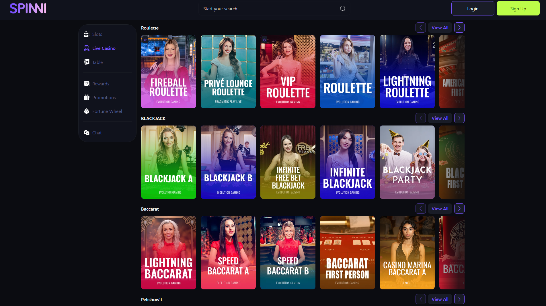 Spinni Live Casino