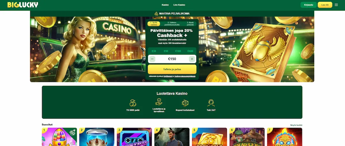 Big Lucky Casino peliaula ja tietoa tervetulobonuksesta