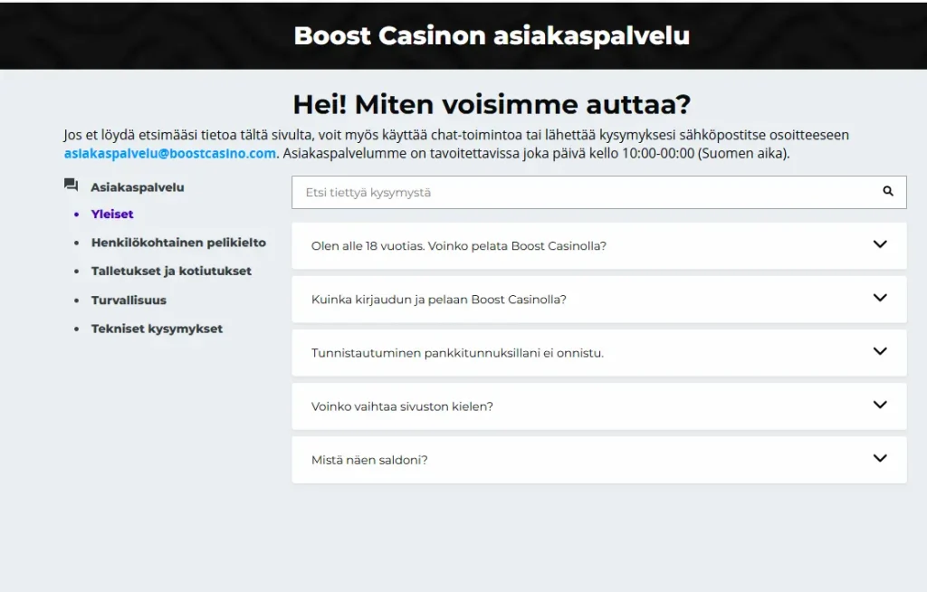Boost Casino asiakaspalvelu ja usein kysytyt kysymykset