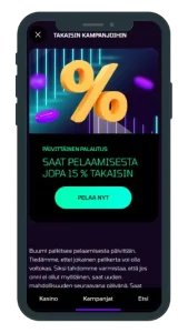 Buumi Casinon käteishyvitys mobiilissa