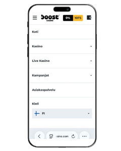 Boost Casino valikon mobiilinäkymä