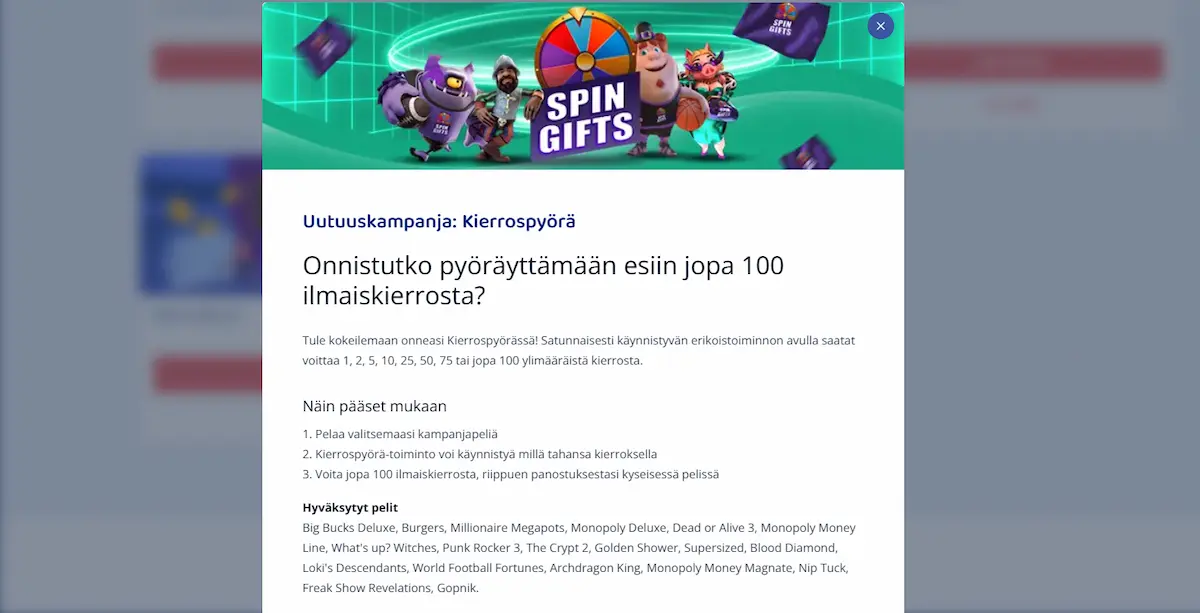 Casinobud Casino kierrospyörä kampanja