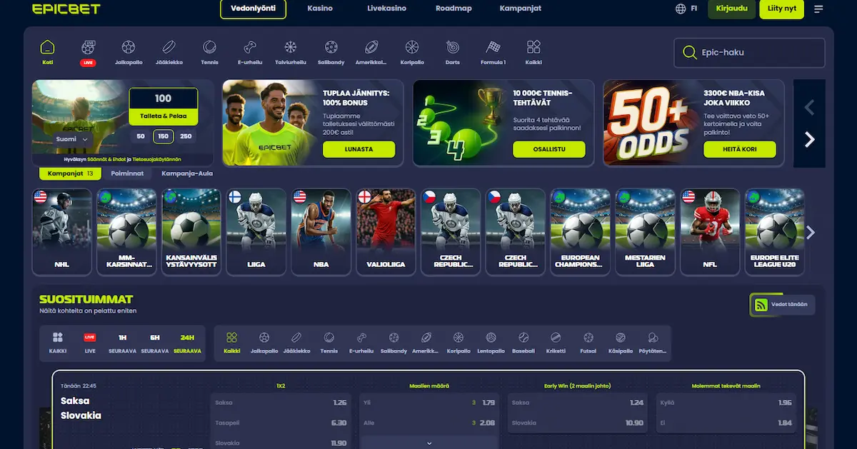 Epicbet Casinon vedonly&ouml;ntiosio ja suosituimmat urheilukohteet