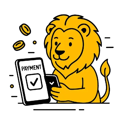 Leijona tekee onnistuneen talletuksen puhelimella ja kolikot lentelev&auml;t ilmassa.