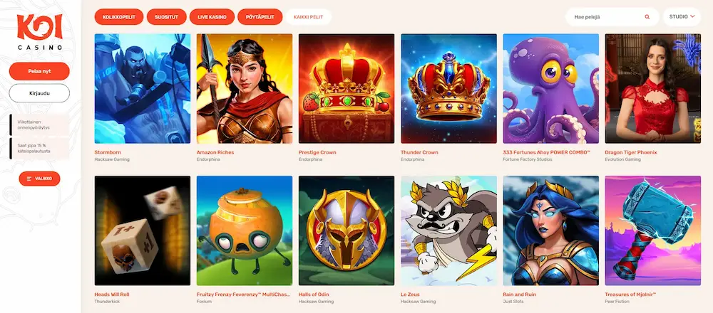 Koi Casino pelivalikoima ja kasinon käyttöliittymä