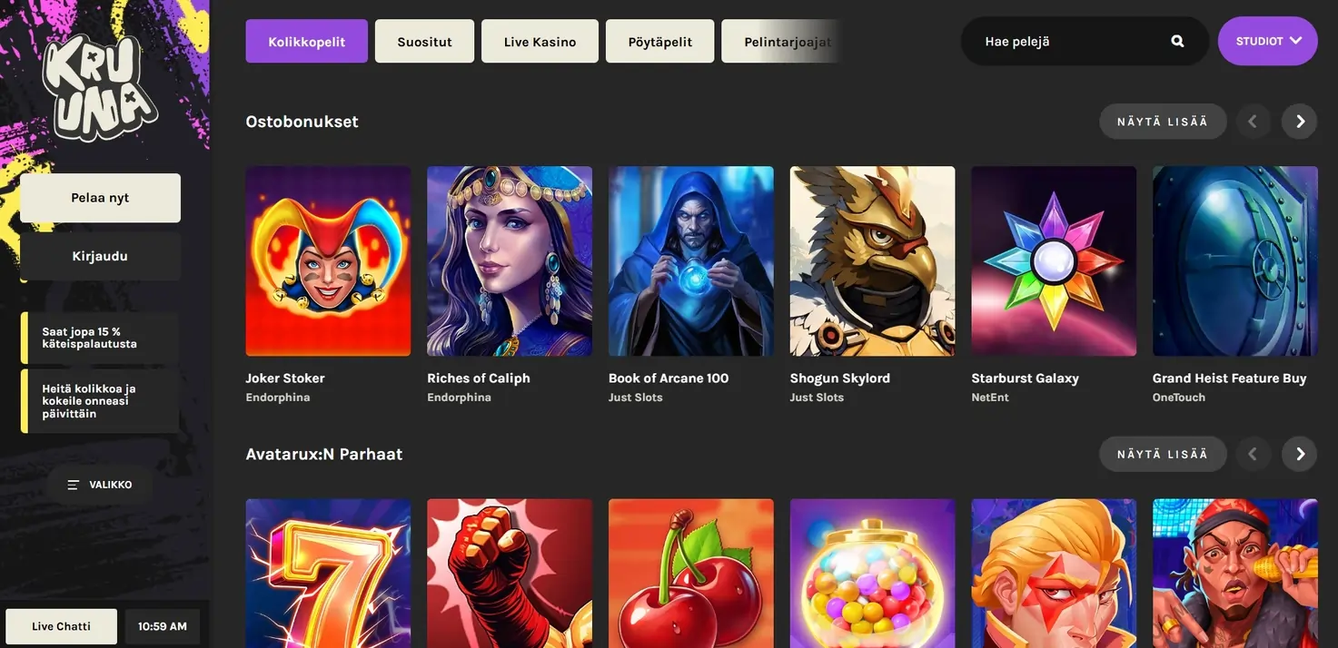 kruunan Casinon pelivalikoima