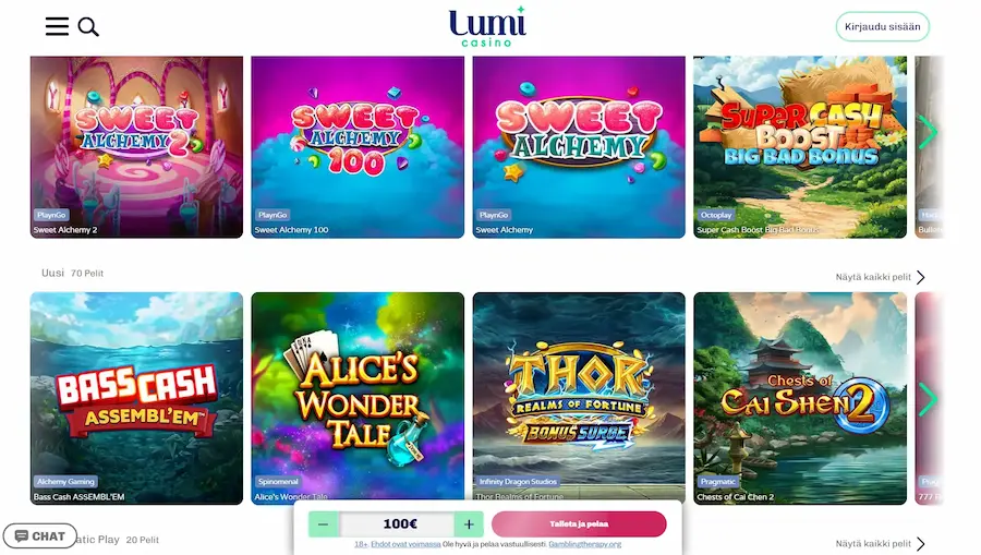 Lumi Casino kolikkopelit ja uudet kasinopelit