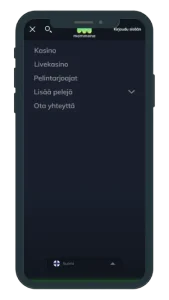 Mammona Casino valikko mobiilissa