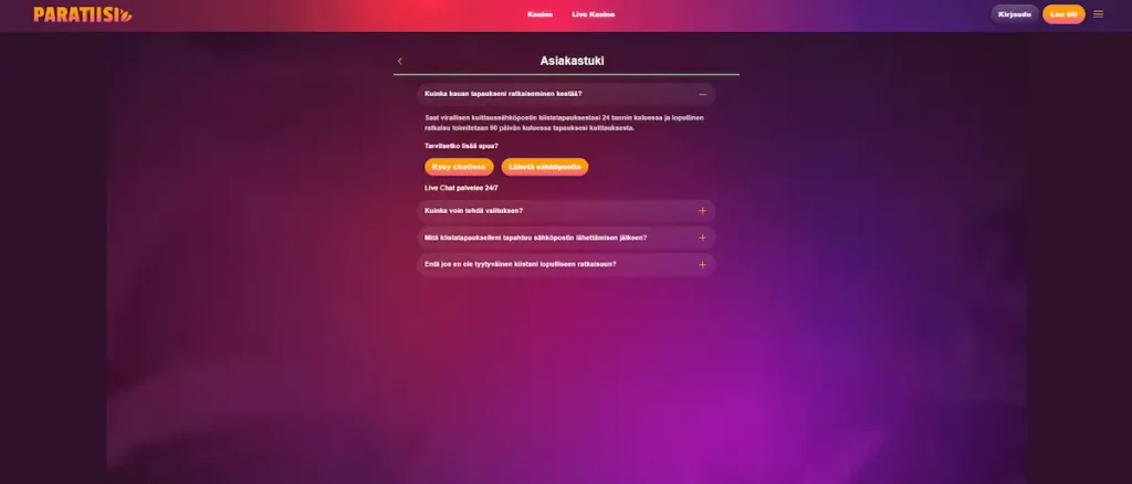 Paratiisi Casinon asiakaspalvelu