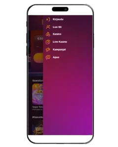 Paratiisi Casinon valikko mobiilissa