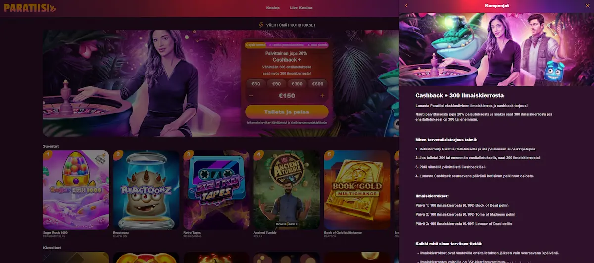 Paratiisi Casinon tervetulobonus