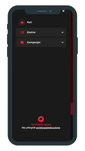 Pommi Casino valikko mobiilissa