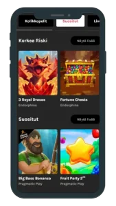 Pommi Casino pelivalikoima mobiilissa