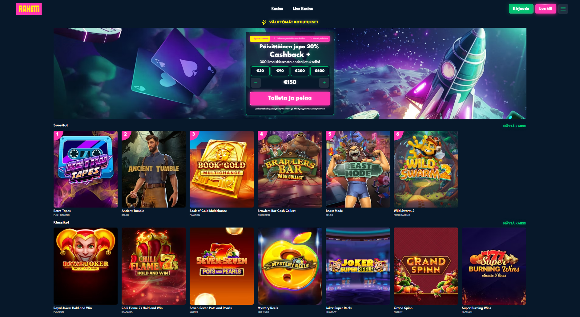 raketti casino live