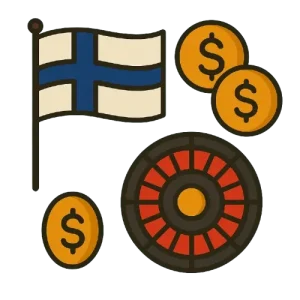 Rulettipeli ja kolikot sekä Suomen lippu