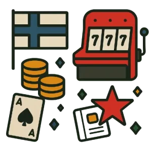 Suomen lippu, kolikkopeli ja muut kasinosymbolit