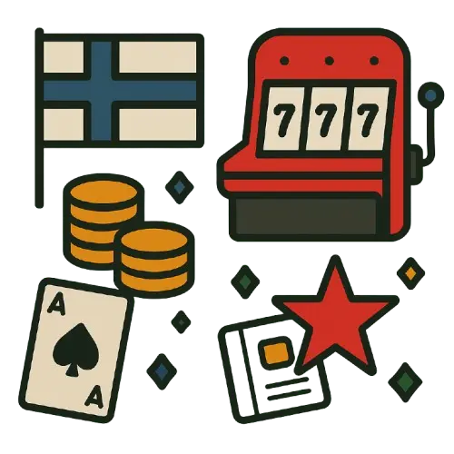 Suomen lippu, kolikkopeli ja muut kasinosymbolit