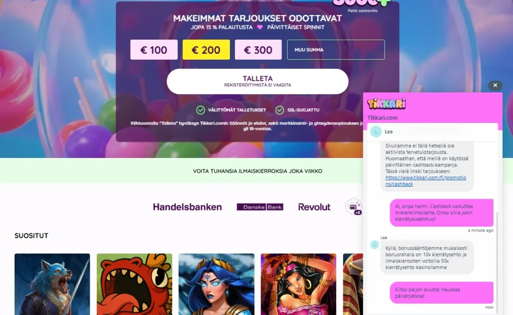 Tikkari Kasino asiakaspalvelu