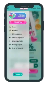 Urho Kasino valikko mobiilissa