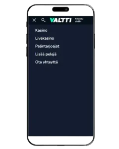 Valtti Casino valikko mobiilissa