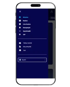 Vauhdikas Casinon valikko mobiilissa